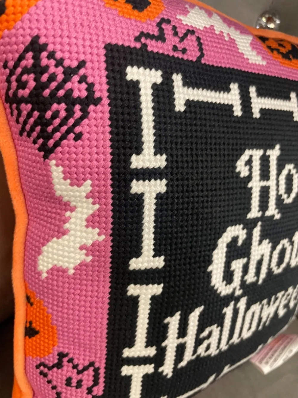 NWT Hot Ghoul Halloween Needlepoint Pillow 11 x 11